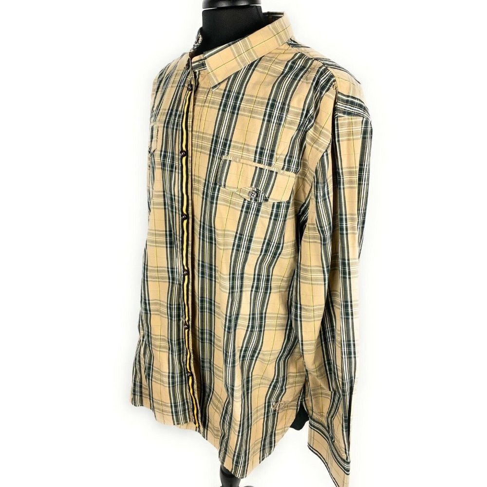 Cavi Mens Western Plaid Tan Button Up Shirt - Picture 5 of 10
